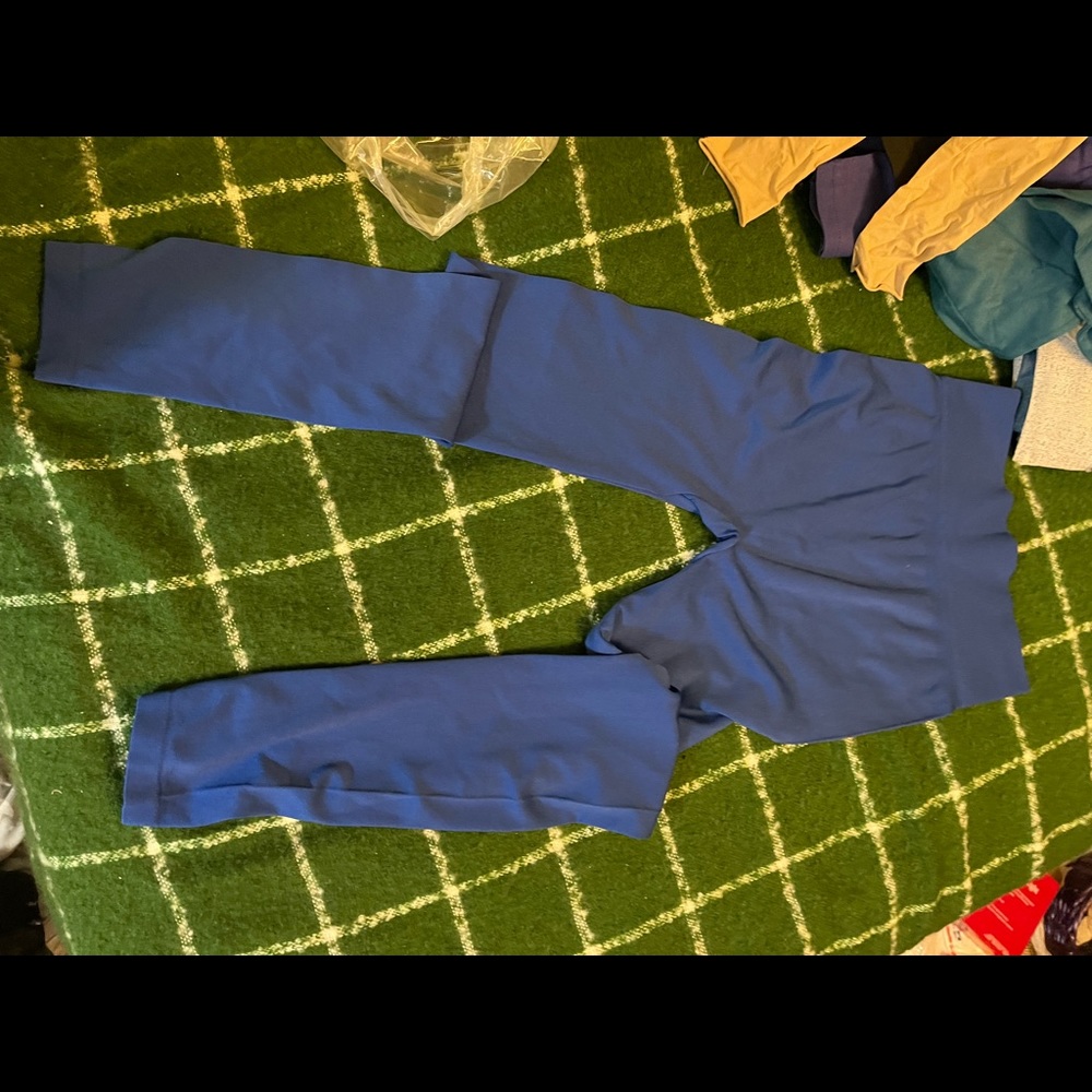 Blue, Teal and Light blue footless tights.